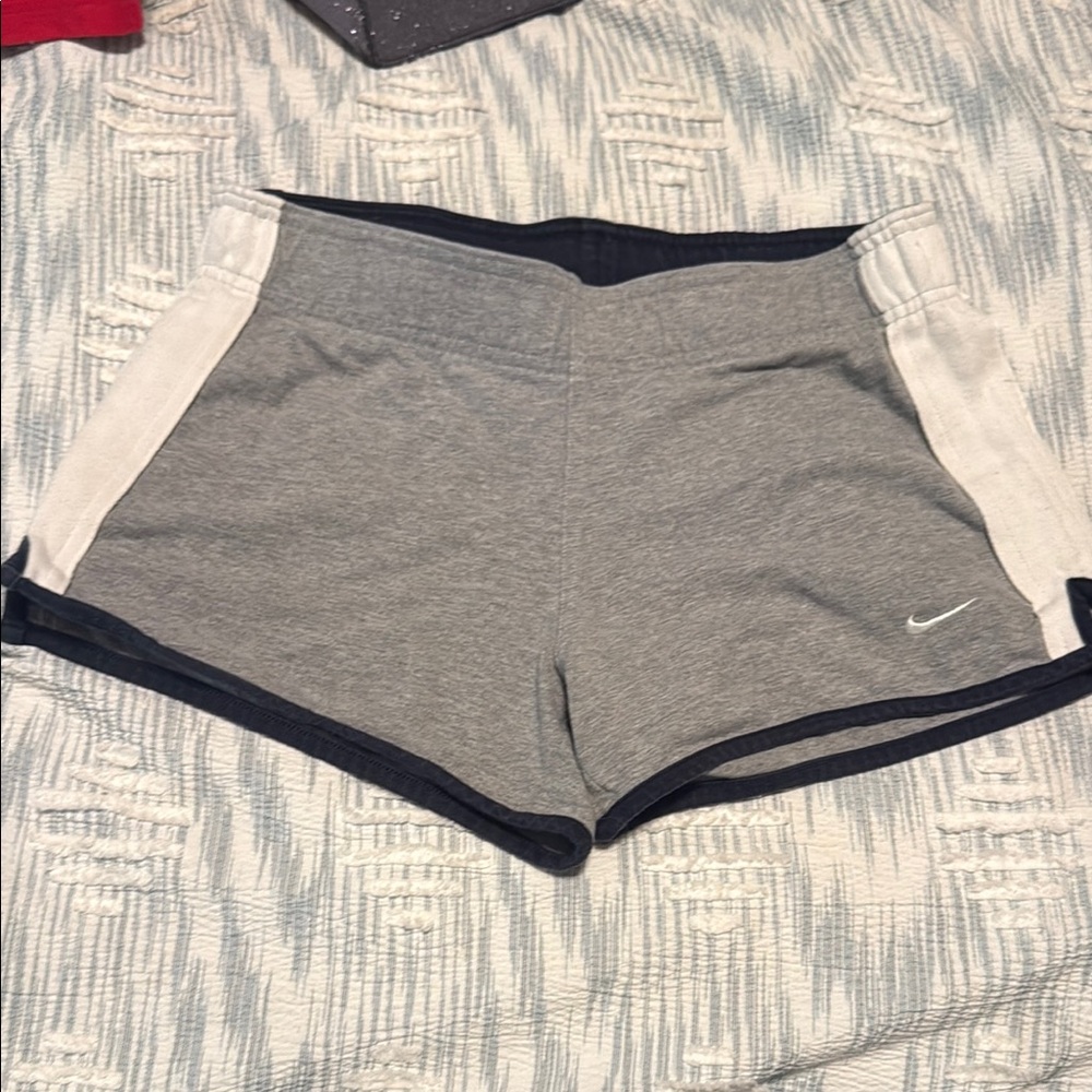 Nike Gray and White Athletic Shorts with Elastic Waistband